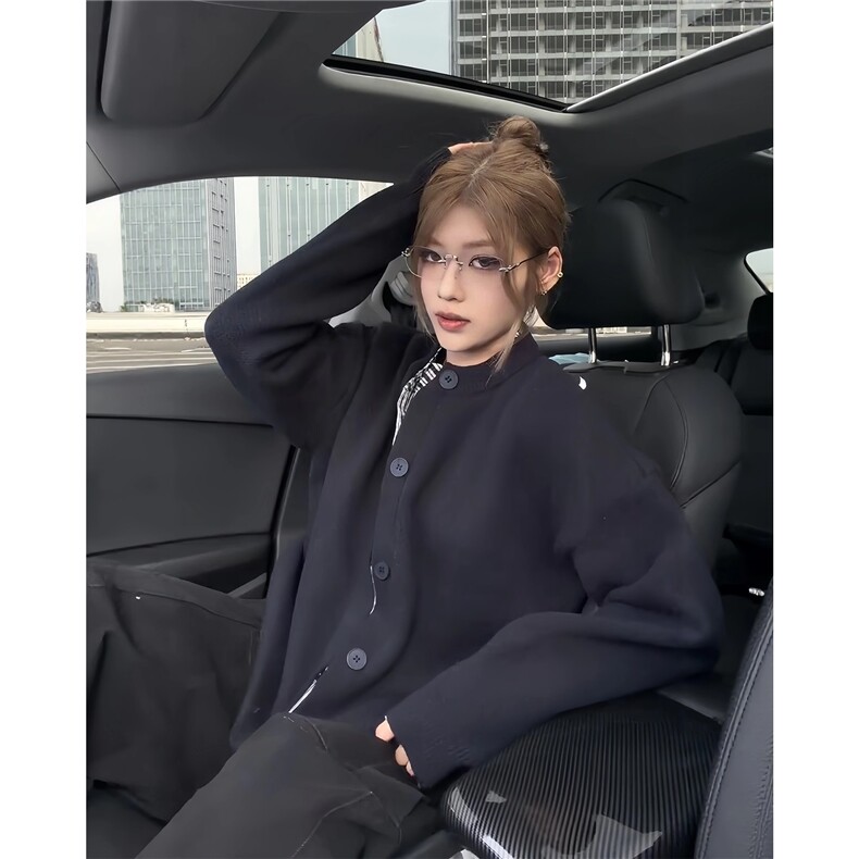 美式假两件格子拼接开衫毛衣男秋冬慵懒松弛感针织衫情侣休闲外套,男装针织衫/毛衣,星座516A