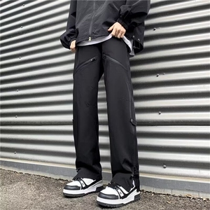 港风秋款男休闲裤侧边开叉拉链条纹冲锋裤长裤h710 P38加绒P45图片