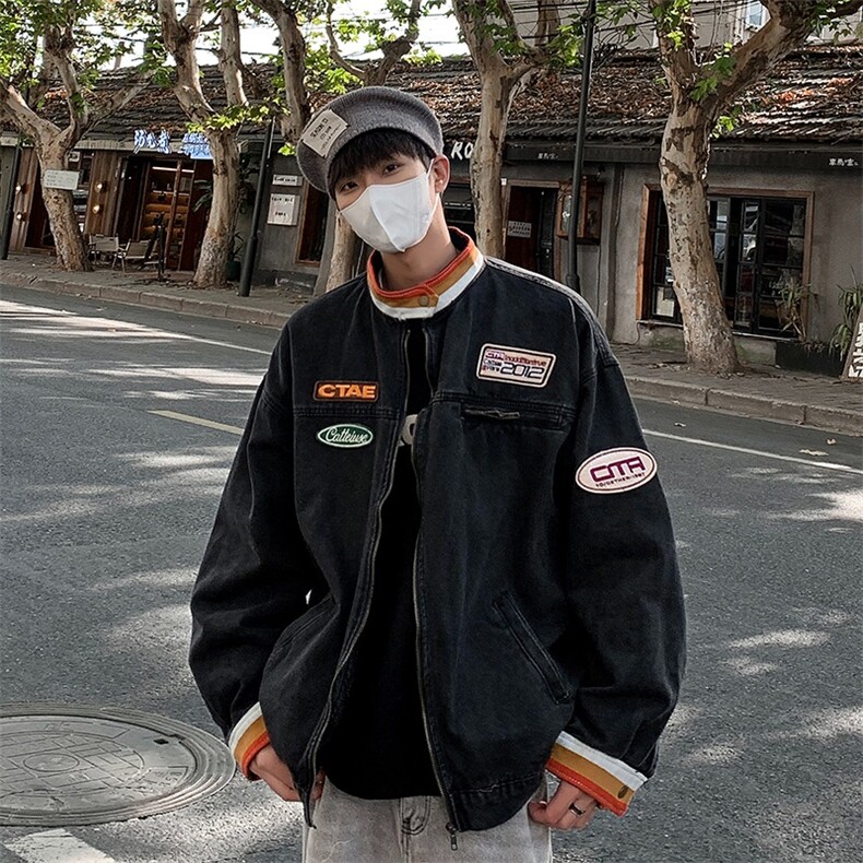美式机车牛仔外套男士2026秋冬季新款撞色宽松拉链夹克JK5529/P80,男装夹克,星座506