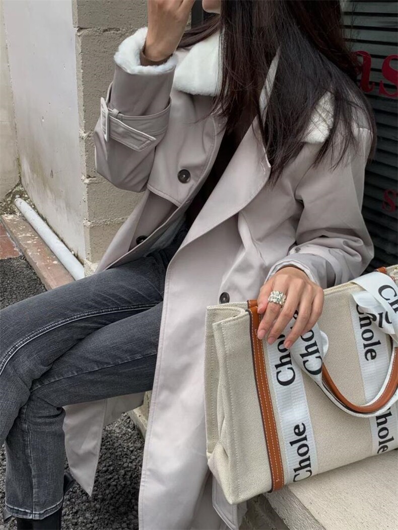 兔毛里风衣式长款衣 Size：F，女装风衣，里奈(1F)