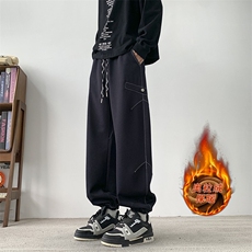 秋冬加绒加厚保暖牛仔裤休闲潮流大码时尚加绒宽松抽绳束脚牛仔裤，男装牛仔裤，星座1013-1
