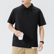 夏季新款短袖polo衫男士翻领美式拼接纯色假两件T恤，男装T恤，星座1109