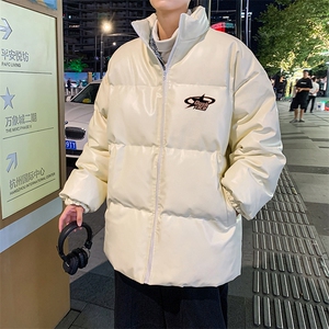 新款立领pu皮印花棉衣男秋冬季加厚面包服外套保暖棉服MY621-P115图片