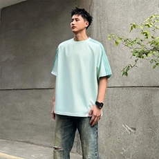 抖音得物品质二开240克宽松纯棉美式潮牌印花三条杠中性风短袖T恤，男装T恤，电商A486-1