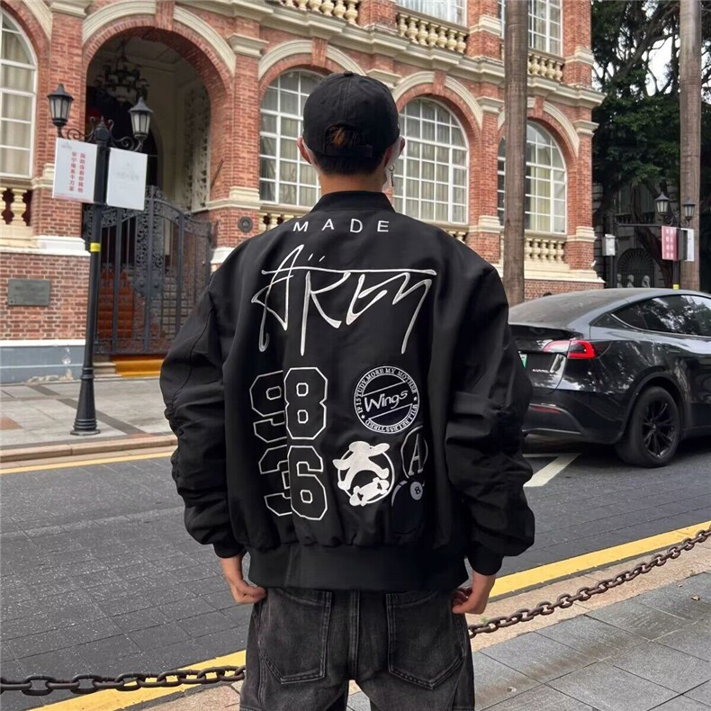 美式高街飞行员夹克外套女春秋新款宽松百搭学院风棒球服女小个子，男装夹克，星座506A