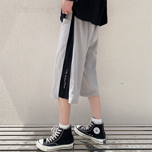 港风男士宽松直筒韩版潮流运动休闲ins蓝底七分裤DK7108-P43控68图片