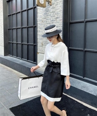 针织拼接连衣裙，女装连衣裙，E·风尚