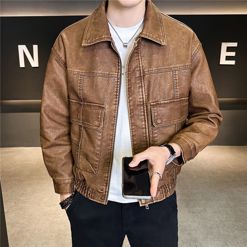 2026新款春季美式皮衣外套男复古水洗做旧皮夹克A313-8850-P145,男装夹克,电商A313