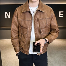 2026新款春季美式皮衣外套男复古水洗做旧皮夹克A313-8850-P145，男装夹克，电商A313