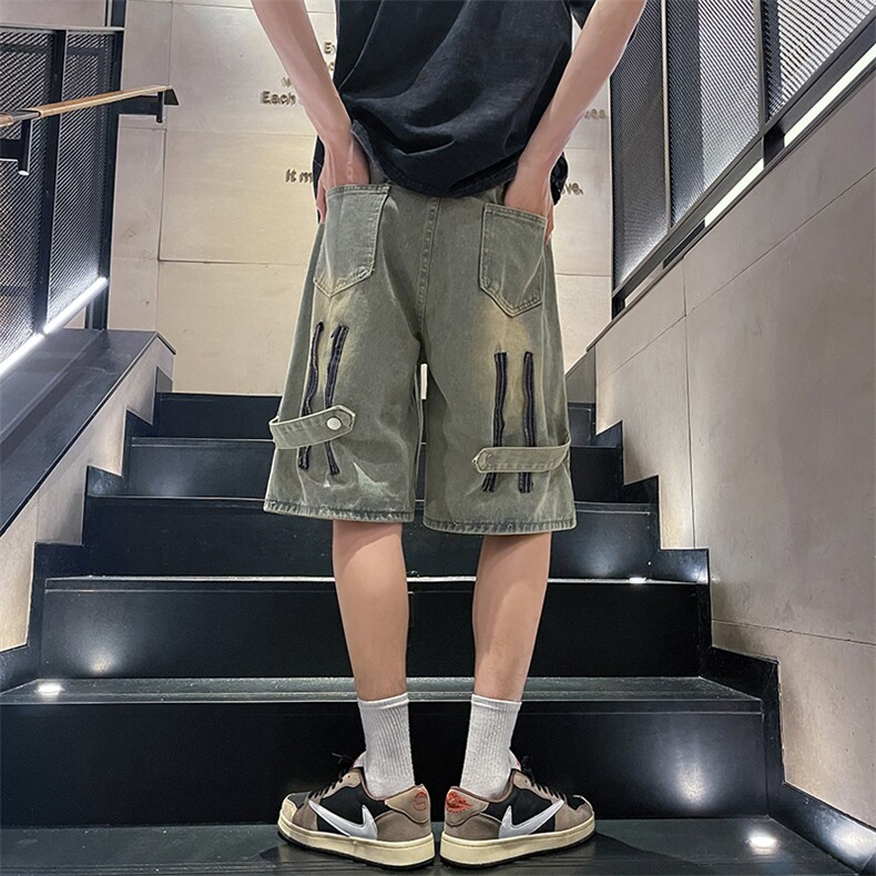 牛仔短裤男夏季美式高街直筒裤子潮牌痞帅宽松五分裤DK0219-P40,男装牛仔裤,星座308B-2