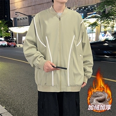 加绒加厚外套男女款放光条棒球服情侣飞行夹克JK0238-P73加绒P83，男装夹克，星座308B-2
