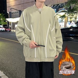 加绒加厚外套男女款放光条棒球服情侣飞行夹克JK0238-P73加绒P83图片