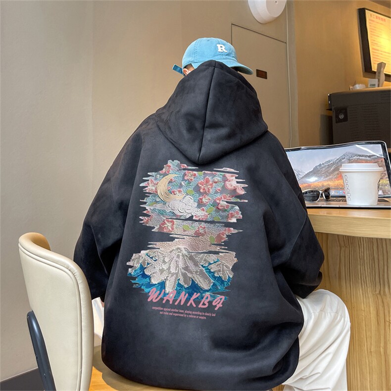 特P43控78 秋季360G麂皮绒印花宽松休闲连帽卫衣JWY3220图片