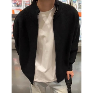 重磅秋冬北极绒双拉链毛衣开衫美式复古休闲慵懒风宽松针织衫外套图片