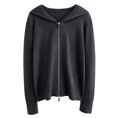 春装新款纯色圆领精纺羊毛拉链连帽针织开衫，女装羊毛衫，东远绒业