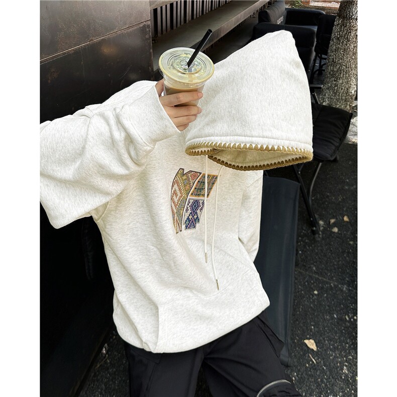 计划复古民族风编织感贴布毛巾绣百搭宽松潮牌连帽卫衣WY7052，男装民族服装，星座1116A-1（原606A）