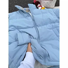 蓝色格子拼接棉服男款冬季加厚棉衣外套美式立领夹克棉袄，男装夹克，四季星座505