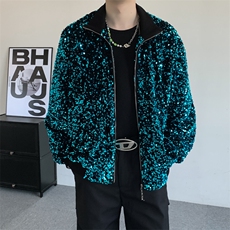 年会明星同款蓝色亮片发亮演出服男女歌手舞蹈DJ夹克外套棒球衫，男装夹克，星座909