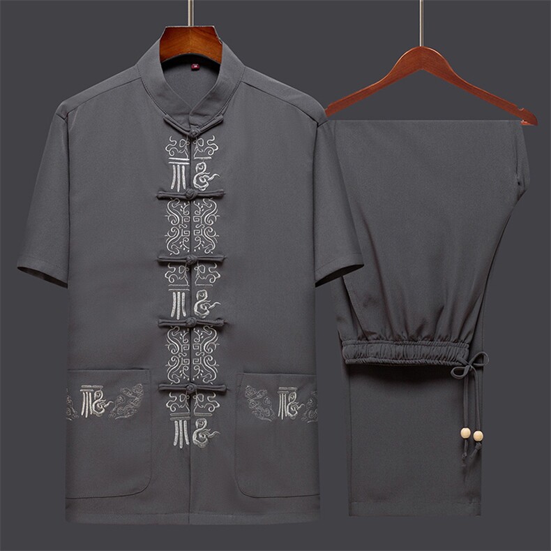夏季唐装男士套装风中青年中式刺绣外套复古潮流汉服2023新款,男装民族服装,电商B212（原钱塘6029）