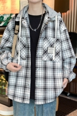 秋季新款男士格子夹克韩版简约外套连帽衬衫上衣服A436-6619-P85，男装夹克，电商A436