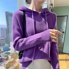 连帽羊毛衫针织卫衣女2024年新款打底衫衫毛衣套头外穿宽松显瘦上，女装羊毛衫，斯尔特羊绒