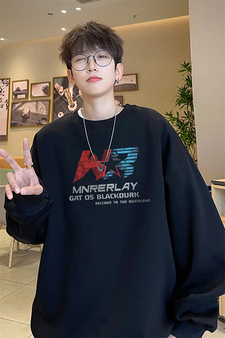 ！圆领卫衣男装港风长袖T恤男外套男WY227-特P23,男装T恤,电商B367