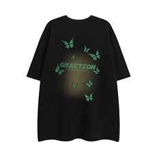 白底23新款夏季蝴蝶印花时尚百搭宽松短袖T恤T1145P25控38，男装T恤，电商A247-1