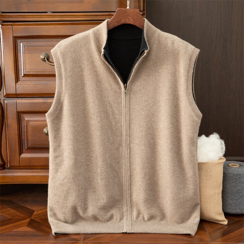 2024秋季新款男士双面拉链羊绒马甲，男装背心/马甲，米亚康羊绒