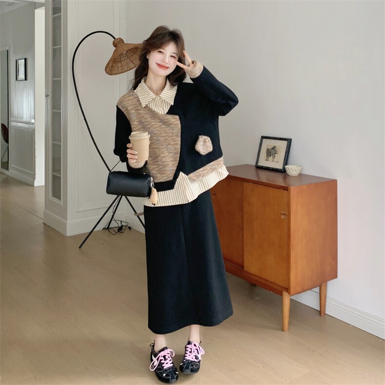 26春新款现-慵懒风假两件减龄拼接两件套2617-P175K288,女装套装/套裙,2B190