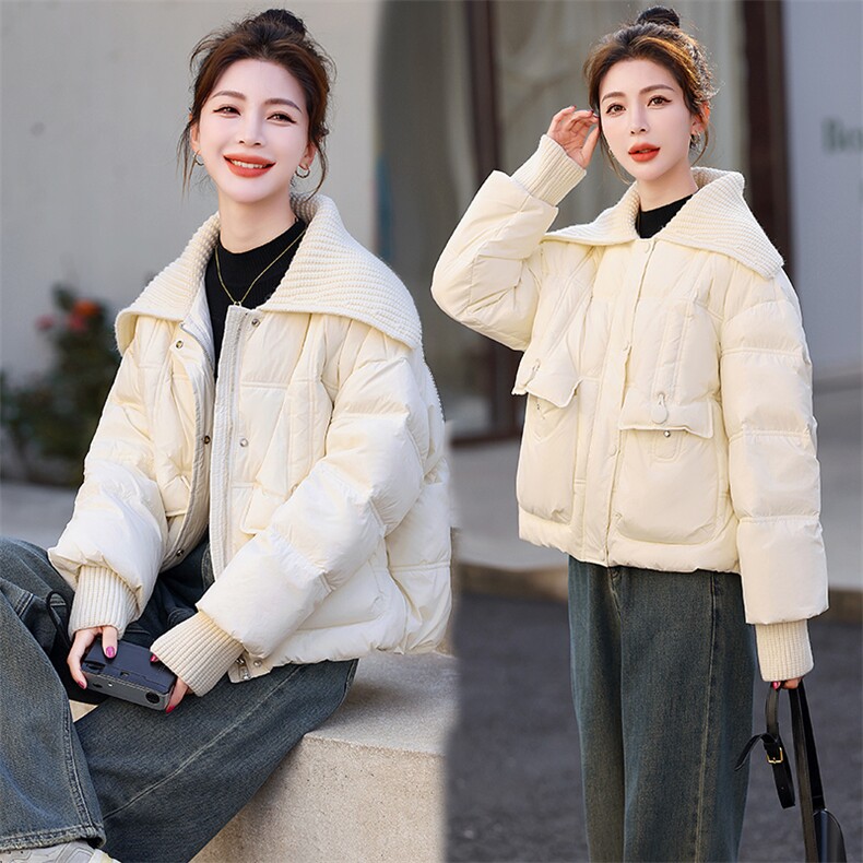 羽绒服女短款冬季2023新款休闲时尚小个子白鸭绒大翻领厚外套现货,女装羽绒服,一安秀
