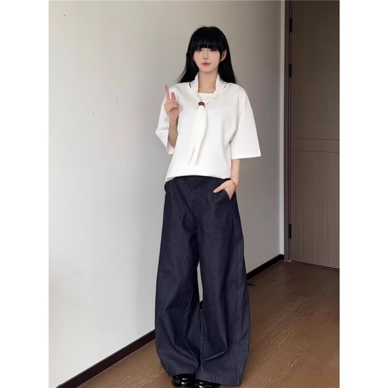 N1520-P46美式复古水洗牛仔裤女宽松显瘦直筒阔腿裤子休闲,男装牛仔裤,电商B323A