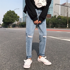 韩版潮流牛仔裤男女简约小脚百搭老爹裤九分裤港风N/，男装牛仔裤，电商D202