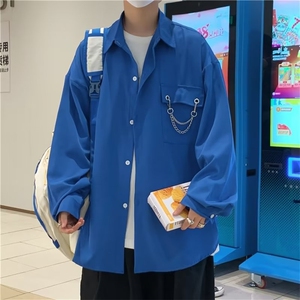 克莱因蓝衬衫男高级感小众长袖衬衣ins潮牌外套痞帅 W3647-P35图片