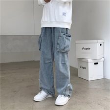 2021新款港风日系百搭工装口袋牛仔裤休闲直筒宽松长裤男，男装牛仔裤，星座410-6（原星座1304-1）