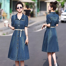 薄款牛仔连衣裙女2025新款夏季独特气质复古显瘦高级感衬衫裙收腰，女装连衣裙，意芙