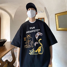 猫咪五分袖T恤男夏季薄款潮牌短袖冰丝体恤衫-JK23208-P35控48，男装T恤，星座605(原A050)