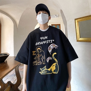 猫咪五分袖T恤男夏季薄款潮牌短袖冰丝体恤衫-JK23208-P35控48图片
