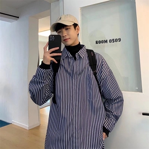 复古港风竖条纹长袖衬衣男2024春季新款潮牌宽松痞帅衬衫cs74-p45图片
