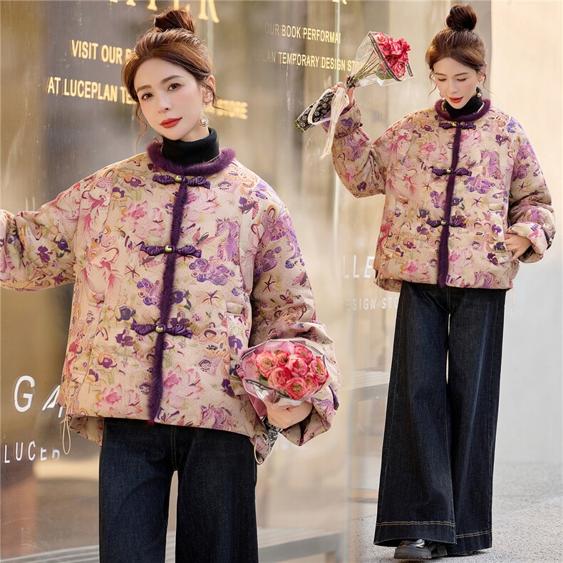 《欧货bao款现货》新中式100仁丝高档提花面料90羽绒服真水貂毛,女装羽绒服,众宇琦