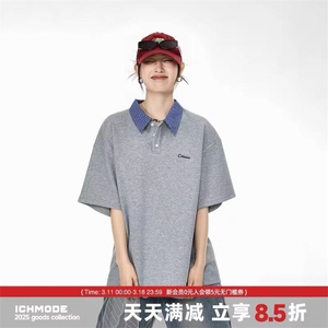 Q131/P42 美式短袖Polo衫男女夏季宽松休闲学院风格子翻领T恤1图片