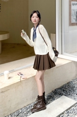 现货：秋装新款时尚针织上衣＋百褶短裙两件套2C135-8889P155K228，女装套装/套裙，2C135