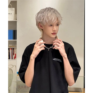 抖音得物供货210克现货宽松纯棉美式潮牌印花落肩袖纯棉T恤AT2171图片