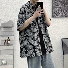 夏季薄款短袖衬衫男ins网红港风日系潮牌痞帅宽松花上衣CS31-P32，男装衬衫，星座1008