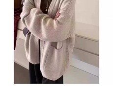 韩系v领针织开衫女秋冬新款流行软糯毛衣外套慵懒外搭，女装羊毛衫，思途羊绒