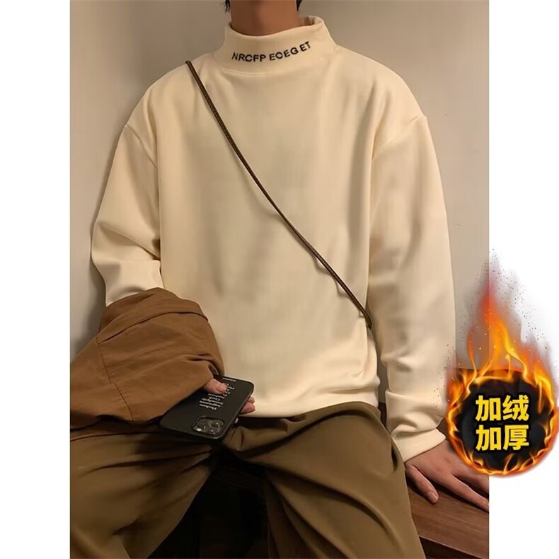 摇粒绒半高领卫衣男内搭打底衫ins潮流上衣长袖t恤A25加绒P33图片