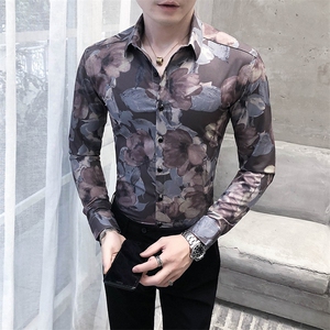 312A-5-292-P55 长袖高级感秋季休闲英伦发型师韩版纯色男士衬衣图片
