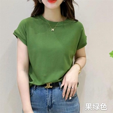 2025时尚百搭简约短袖纯色休闲日常，女装T恤，思沃羊绒