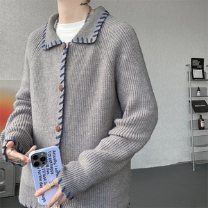 polo翻领针织毛衣男秋冬加厚外穿慵懒风羊毛开衫上衣外套MY1229图片
