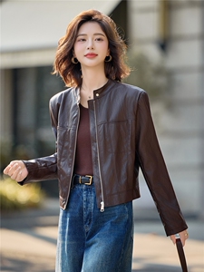时尚机车范立领皮衣短外套女2025秋季新款修身显瘦小个子夹克上衣图片