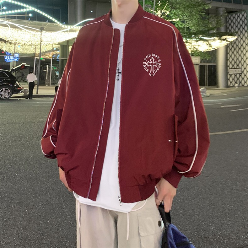 特批港风夜景个性印花时尚宽松反光条棒球领夹克 TPF6051 P60图片